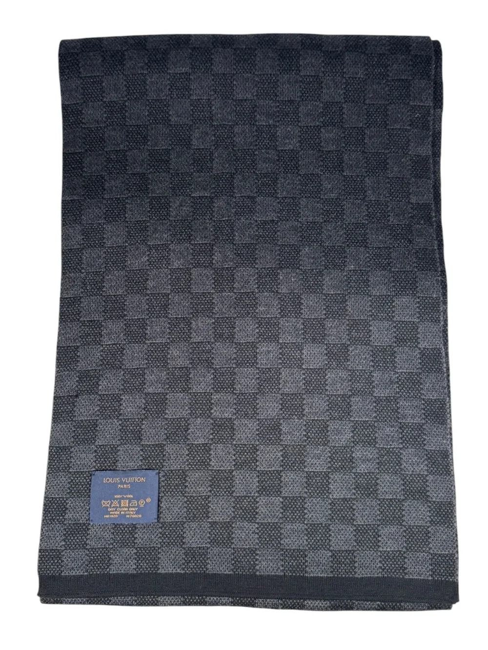 Louis Vuitton Damier Graphite 100% Wool Scarf Gray Black Made in Italy Authentic